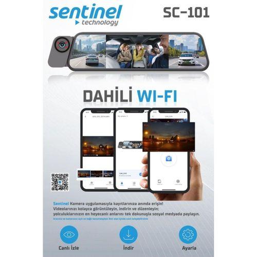Sentinel SC-101 4K UHD Ayna Tipi Araç Kamerası | 3 Yönlü Kamera, Dahili Wi-Fi, G-Sensor, 24 Saat Park Modu, ADAS & BSD