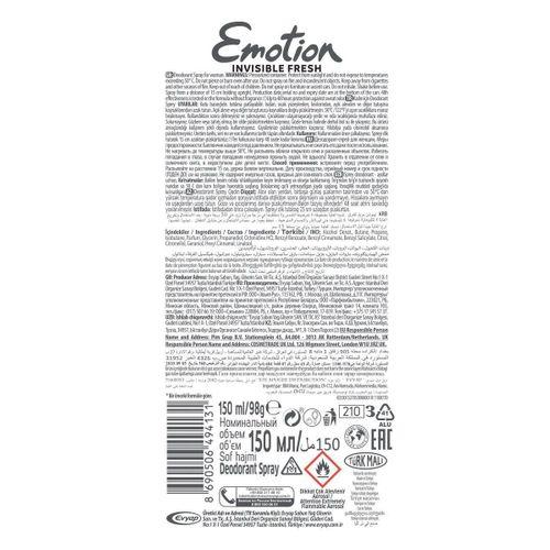 3 Adet Emotion Invisible Fresh Black & White Kadın Deodorant 150ml Vegan, Leke Bırakmaz