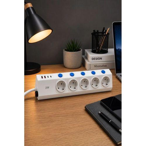 5’li Akım Korumalı Çoklu Priz 2 Metre Kablolu 3680w 16a 5 Anahtarlı 2usb-a 2 Usb-c Pd 20w Hızlı Ftr-28
