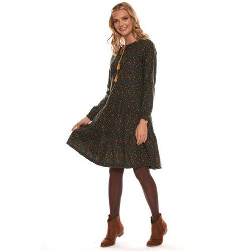 Haki Uzun Kol Pazen Püskül Yaka Kısa Elbise