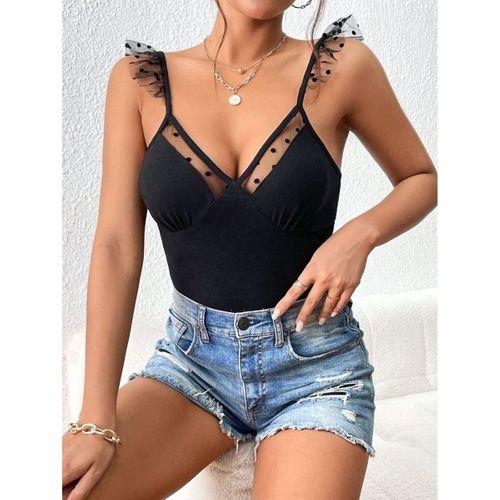 Kadın Askılar Tül Işlemeli Kalp Yaka Tül Detay Dalgıç Bluz