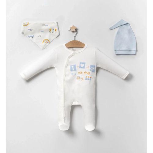 Araba Desenli Mavi 4'lü Erkek Bebek Tulumu