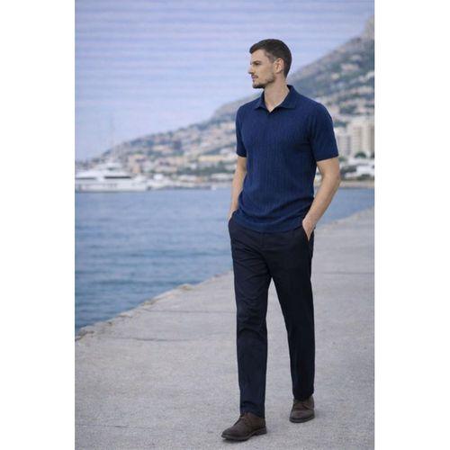 Nestor Saç Örgü Desenli Polo Yaka Regular Fit Örme İnce Triko Erkek T-Shirt - Lacivert