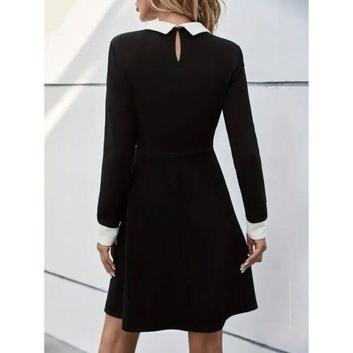 Kadın Uzun Kollu Yakalı Düğmeli Kısa Modal Mini Elbise