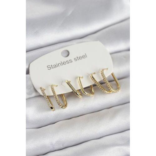316L Çelik Gold Renk 6'lı Set Geometrik Model Kadın Küpe
