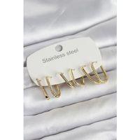 316L Çelik Gold Renk 6'lı Set Geometrik Model Kadın Küpe