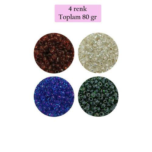 Dökme Cam Kum Boncuk (8/0) 3 mm - 4 Renk - Toplam 80 Gram - BNC420