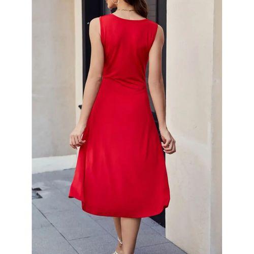 Kadın Sıfır Kol Bisiklet Yaka Bel Büzgü Detay Viskon Elbise