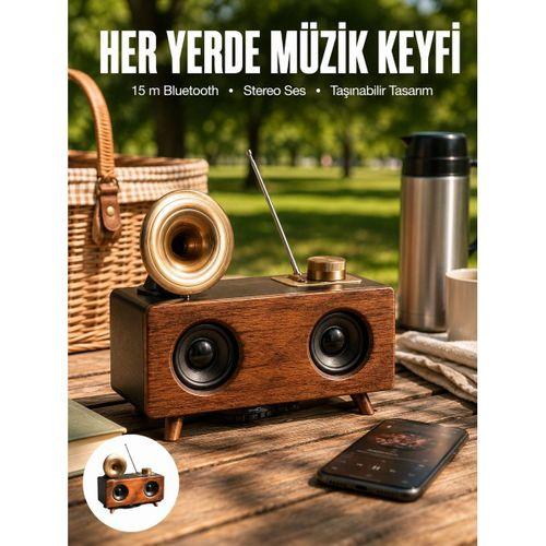 Bluetooth Hoparlör Ahşap Klasik Retro Gramofon Bluetooth Müzik Kutusu