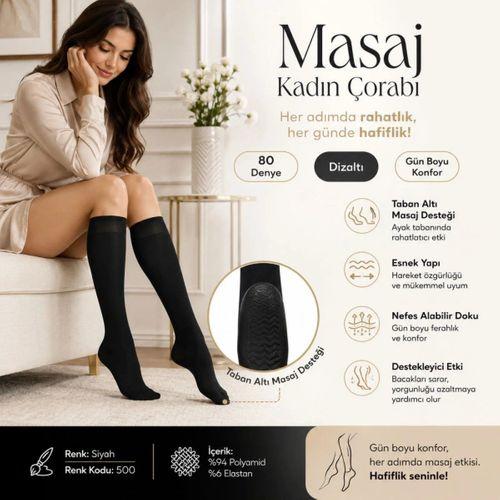 Kadın 3'lü Anne Masaj Tabanlı Dizaltı Çorap 80 Denye Esnek Rahat Günlük Kullanım