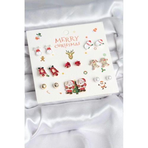 Yılbaşı Temalı Karışık Model 8 Çift Yılbaşı Temalı Kadın Küpe Seti