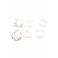 Boncuklu Küpe Seti - Beyaz