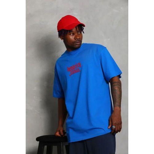 Erkek Baskılı T-Shirt Kısa Kol Bisiklet Yaka Regular Fit Rahat Kalıp Günlük Tişört - Saks Mavisi