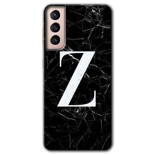 MRCİLETİSİM Samsung Galaxy S21 Plus Kılıf HD Desen Baskılı Arka Kapak + Temperli Cam - Siyah Mermer Desenli Z Harfi
