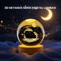 Yunus Figürlü Led Kristal Küre Ahşap Standlı Dekoratif Gece Lambası