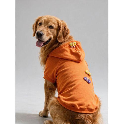 Mariposa Orange Hoodie | Kelebek Detaylı İnce Polar Orta Ve Büyük Irk Köpek Sweatshirt