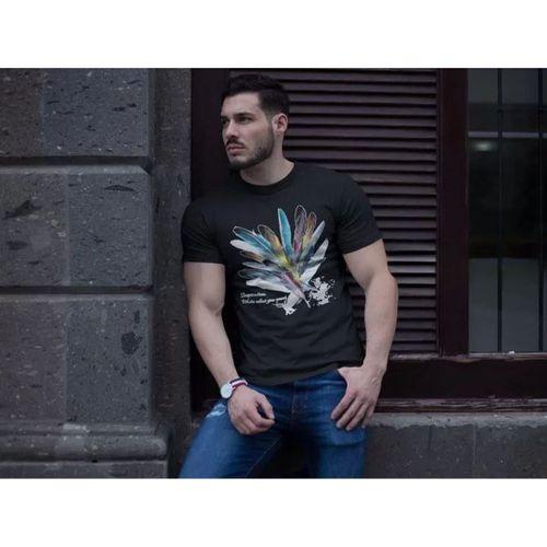 Unisex Bisiklet Yaka Baskılı Oversize T-Shirt - Siyah