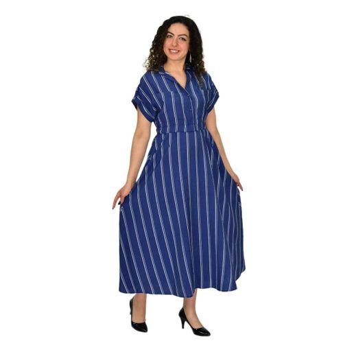 Kadın Beli Lastikli Çizgili Elbise BGL-ST04638