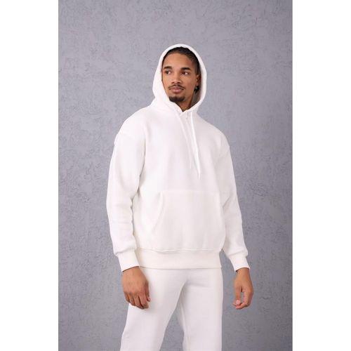 Şardonlu Kanguru Cepli Sweatshirt - 3 İplik Şardonlu Lastik Paça Erkek Eşofman Altı- Eşofman Takımı - Ekru