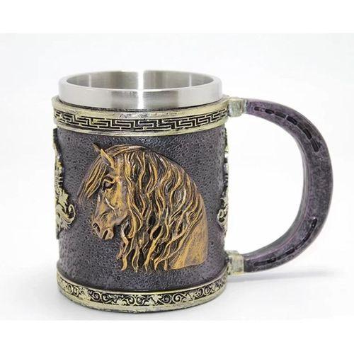 3d Kabartmalı At Büstü Paslanmaz Çelik Kupa Bardak Alk4473