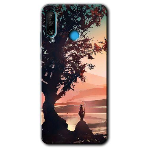MRCİLETİSİM Huawei P30 Lite Kılıf HD Desen Baskılı Arka Kapak + Temperli Cam - Yalnız Savaşcı