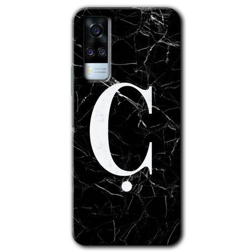 Vivo Y51 HD Baskılı Kılıf + 9D Tam Ekran Koruyucu - Siyah Mermer Desenli Ç Harfi