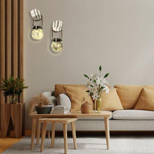 El Yapımı Heykel El dekorlu Solar Led Işıklı Peri Kavanozu Çiftli Model Aplik