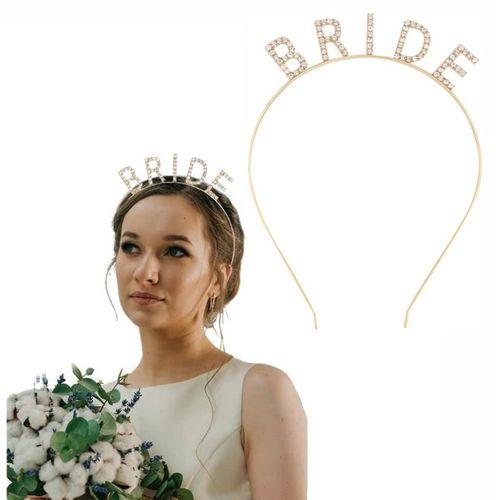 Altın Gold Bekarlığa Veda Kristal Taşlı Bride Tacı 16x10 cm Şık Aksesuar