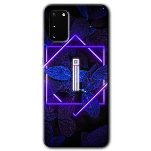 Galaxy S20 Kılıf HD Desen Baskılı Arka Kapak - Dark Neon Yaprak İ Harfi + Kırılmaz Cam