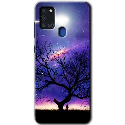 Potkal Hediye Fabrikası Samsung Galaxy A21s HD Baskılı Kılıf + 9D Tam Ekran Koruyucu - Uzay Silüet