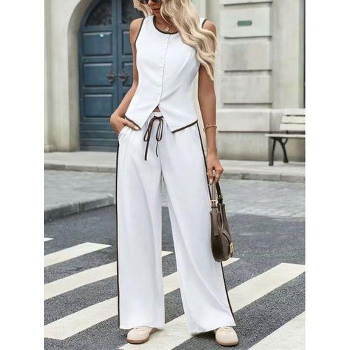 Kadın Kolsuz önü Düğmeli Yelek Ve Pantolon Ikili Takım