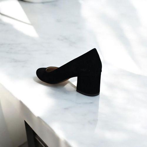 Fiyra 7028 Siyah Süet 5cm Kare Topuklu Bayan Stiletto Ayakkabı