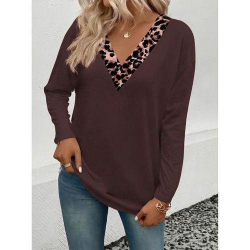 Kadın Uzun Kollu V Yakalı Leopar Detaylı Viskon Iki Iplik Bluz