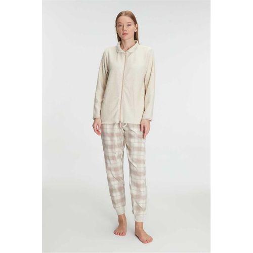 Kadın Fermuarlı Uzun Kollu Viskon & Pamuklu Pijama Takımı – Yumuşacık Dokulu, Ev Şıklığı