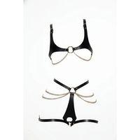 Siyah Harness Takım Zincir Detaylı Deri Vücut Aksesuarı - Brf1384