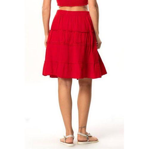 Benan Beli Lastikli Kısa Yazlık Müslin Etek Kırmızı Krmz