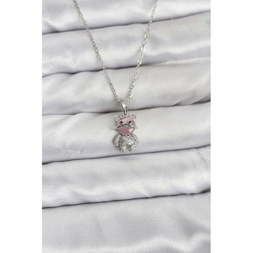 316L Çelik Zincir Gümüş Renk Teddy Bear Model Zirkon Taşlı Kadın Kolye