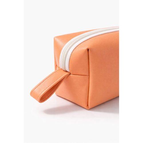 Deri Makyaj Kozmetik Çantası Seyahat Tipi Çanta Organizer Şeftali