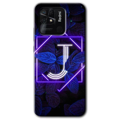 Xiaomi Redmi 10C Kılıf HD Desen Baskılı Arka Kapak - Dark Neon Yaprak J Harfi