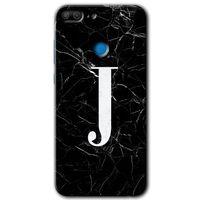 Potkal Hediye Fabrikası Honor 9 Lite Kılıf HD Desen Baskılı Arka Kapak - Siyah Mermer Desenli J Harfi