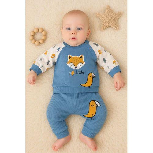 Littie Fox Nakışlı % 100 Pamuklu 2'li Erkek Takım