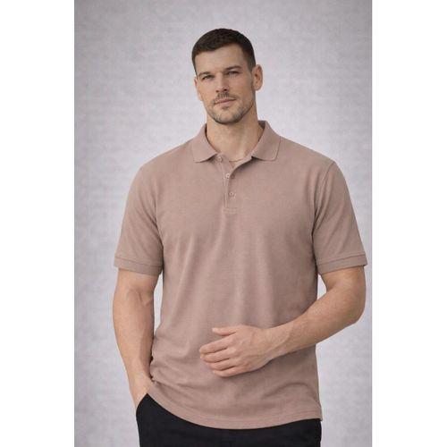 Orlando Polo Yaka Pike Kumaş Relaxed Fit Basic Düğmeli Relaxed Fit Erkek T-Shirt - Vizon