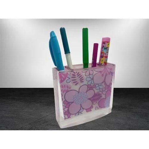 2 Adet Kalemlik Pembe Çiçekli Akrilik Ofis Gereci  10X10X3Cm