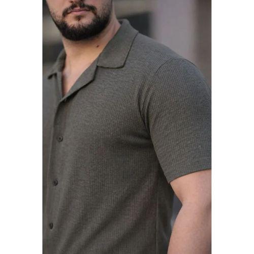 Erkek Waffle Kumaş Kısa Kollu Düğmeli Açık Yaka Regular Fit Gömlek - Haki