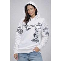 3 İplik Pamuklu Kapüşonlu Baskılı SweatShirt Hoodie - Beyaz