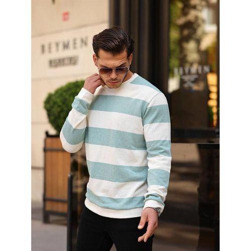 Yatay Şerit Çizgi Triko Kazak - Su Yeşili