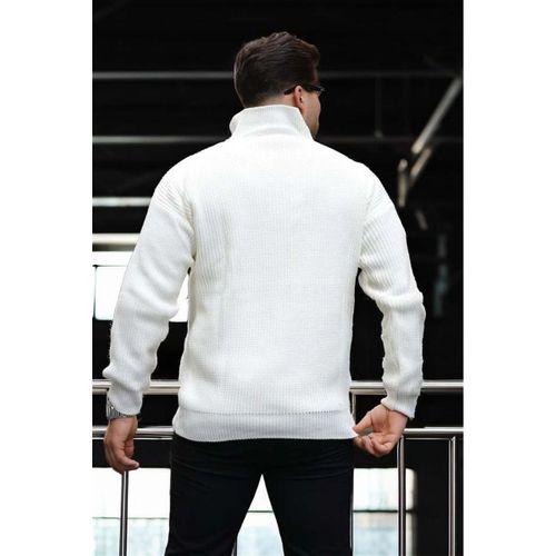 Nolan Oversize Selanik Örgü Yarım Fermuar Erkek Triko Kazak - Ekru