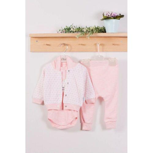 Puan Desenli Kapişonlu % 100 Pamuk 3'lü Kız Bebek Takım