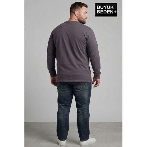 Erkek Büyük Beden Uzun Kollu 2 İplik Bisiklet Yaka Tişört SPR26BEA942