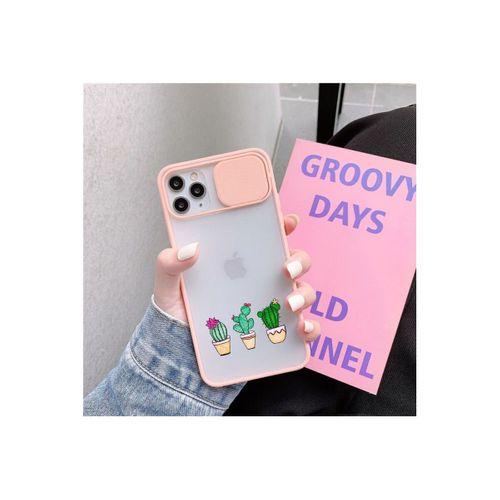 iPhone 11 Pro Max Kaktüs Desenli Kamera Korumalı Pembe Telefon Kılıfı